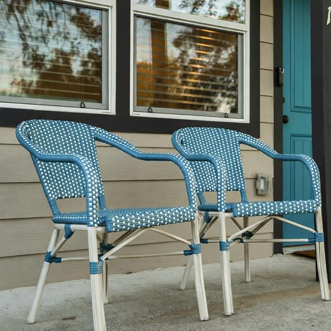 PURPLE LEAF Dining Chair Set of 2 Outdoor French Bistro Chairs Hand-Woven - Image 2