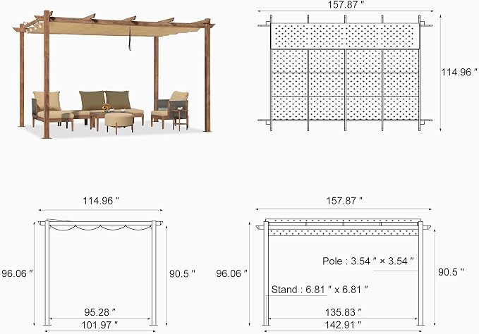 PURPLE LEAF 10' x 13' Outdoor Retractable Pergola - Image 9