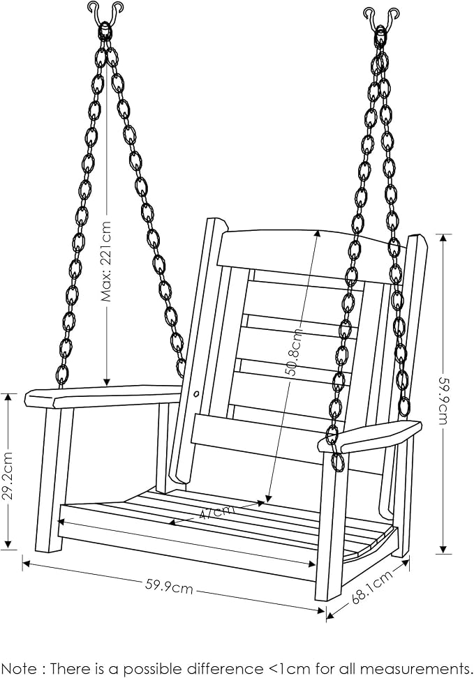 Furinno Tioman Hardwood Patio / Garden / Outdoor 2ft Porch Swing, 1 Seater - Image 2