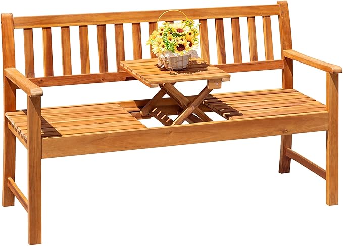 Devoko Outdoor Bench, 2-Person Garden Bench, Patio Wood Bench Outdoor Loveseat by DEVOKO