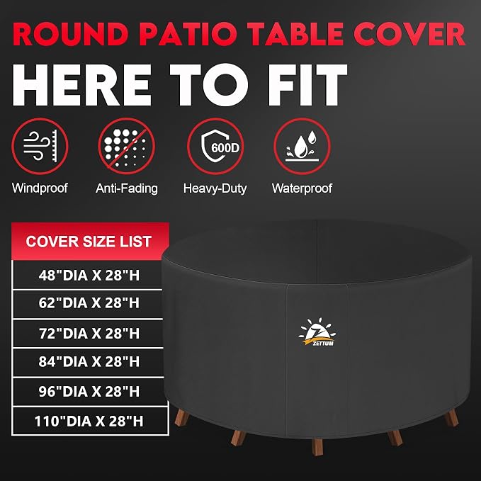 Zettum Round Patio Table Cover 84 Inch - Image 5