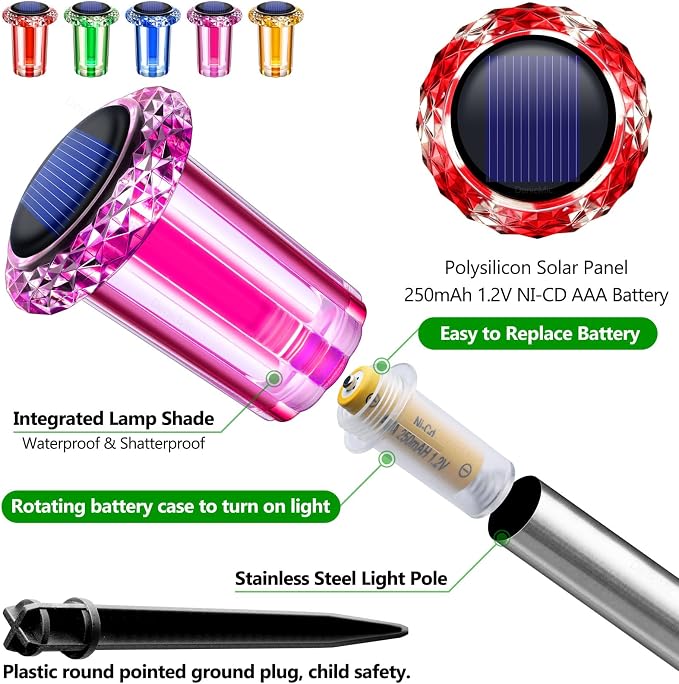 DenicMic Solar Lights Outdoor 10 Pack Waterproof Color LED Stainless Steel - Image 2