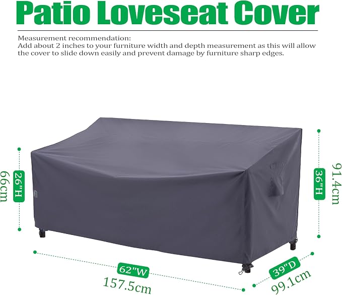 F&J Outdoors Patio Loveseat Cover, Heavy Duty Waterproof UV Resistant 2-Seater - Image 2