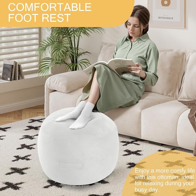 MeMoreCool Round Stuffed Pouf Ottoman Foot Rest, Floor Pouf Foot Stool - Image 3