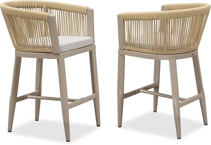 PURPLE LEAF Counter Height Bar Stools Set of 4 Rattan Bar Stools by PURPLELEAF