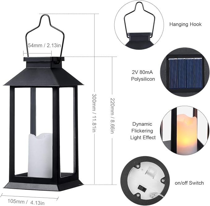 Tomshine 2 Pack Solar Lanterns, Outdoor Garden Hanging Lanterns, 11.8 Inch LED - Image 5