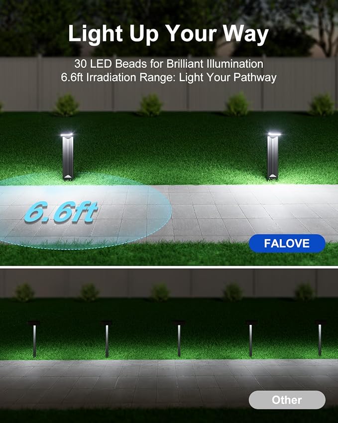 6 Pack Solar Powered Pathway Lights Outdoor Waterproof 30 LED Bright Walkway - Image 3
