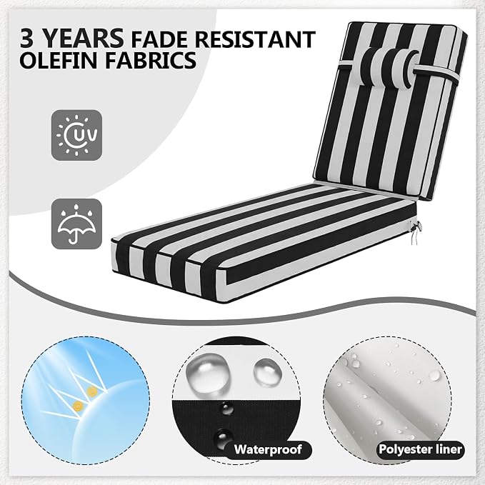 80 x 26 x 4 Inch Olefin Chaise Lounge Cushions, Lounge Chair Cushions - Image 4
