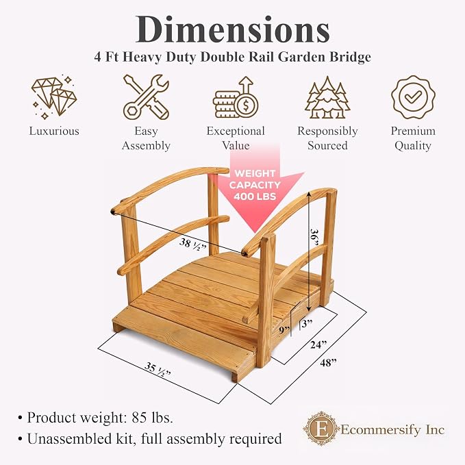 4 FT White Amish Made Garden Bridge - Image 2