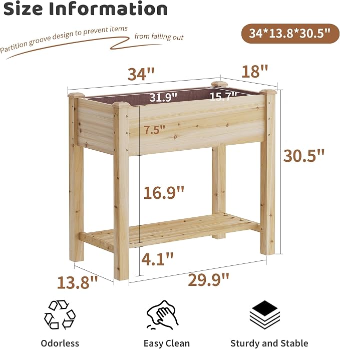 FILWH Raised Garden Bed with Legs Elevated Wooden Planter Box Stand Large - Image 7