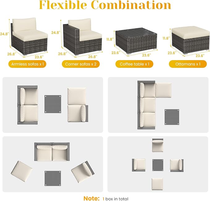 5 Piece Outdoor Patio Sectional Furniture Set, Weather Resistant Rattan Outside - Image 5