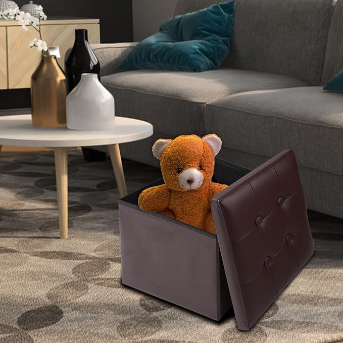 ALASDO Brown Leather Storage Ottoman Footrest Stool, Modern Style - Image 4