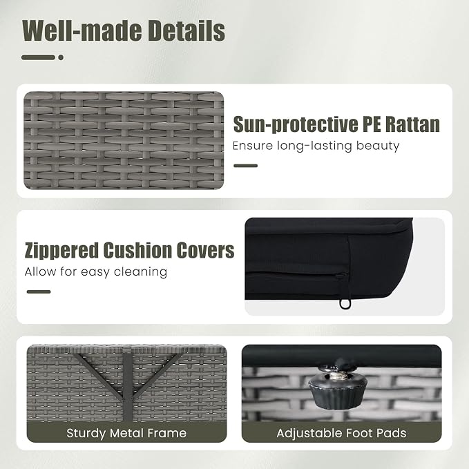 LDAILY Moccha Outdoor Daybed, Wicker Loveseat Sofa Set - Image 8