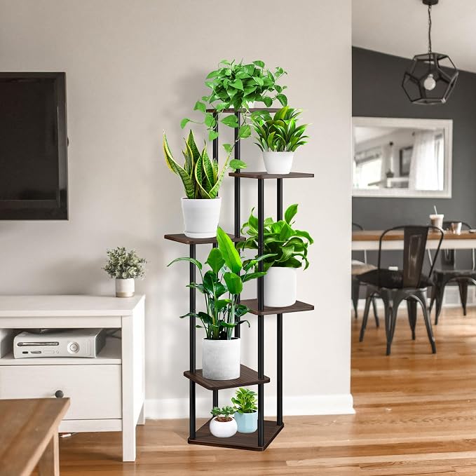 6 Tier Wood Tall Plant Stand Metal Rack Indoor, Planter Shelf Display Rack - Image 8