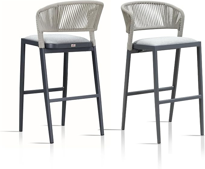 PURPLE LEAF Bar Stool Set of 2 Outdoor Bar Chairs Aluminum Bar Height Stools by PURPLELEAF