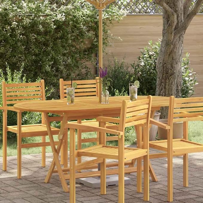vidaXL Folding Dining Table, Oval Patio Table, Solid Eucalyptus Wood Brown - Image 2