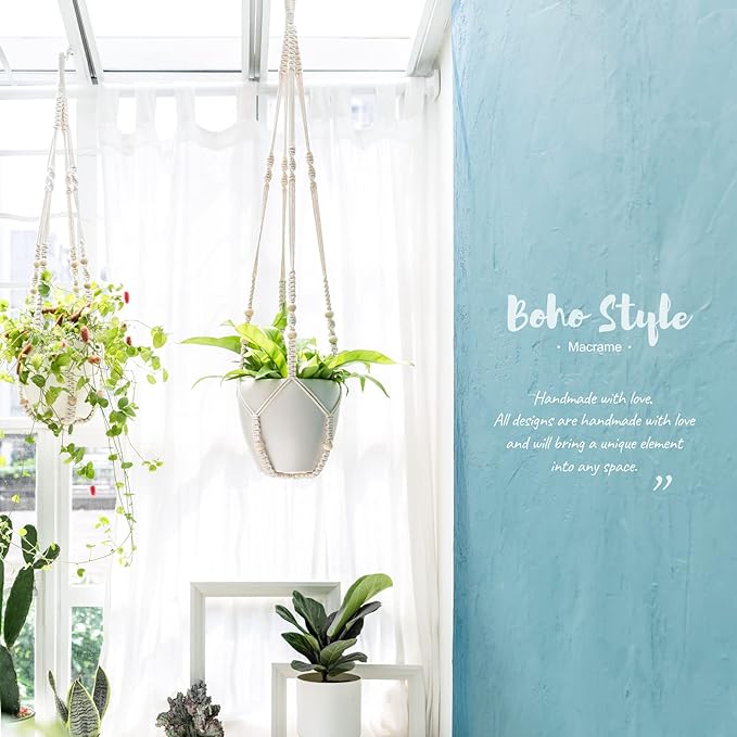Mkono 3 Pack Macrame Plant Hangers Indoor Different Size Hanging Planter Basket - Image 3