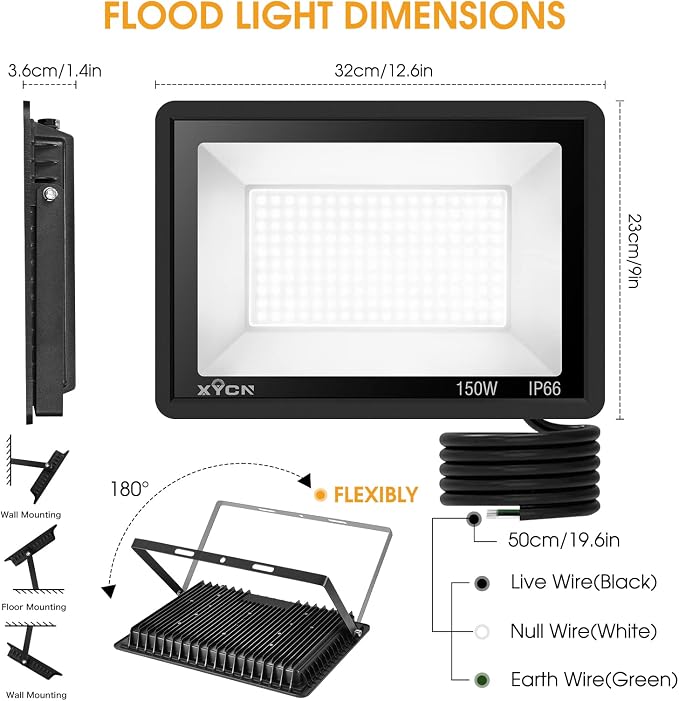 150W LED Flood Light Outdoor, 2 Pack 15500LM Super Bright Security Light - Image 4