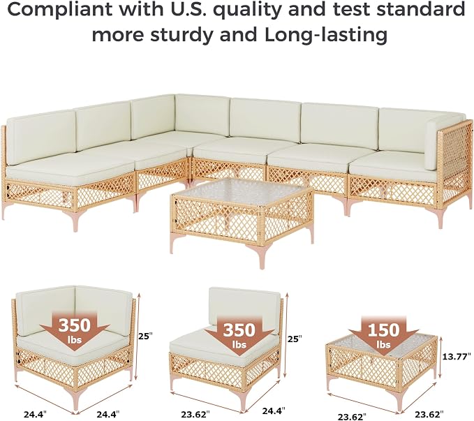 LYNSLIM Outdoor Patio Furniture Set, Wicker Outdoor Sectional Set, Boho Patio - Image 2