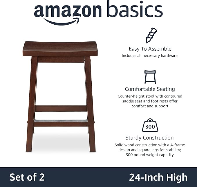Amazon Basics Solid Wood Saddle-Seat Counter Height Bar Stools - Image 4