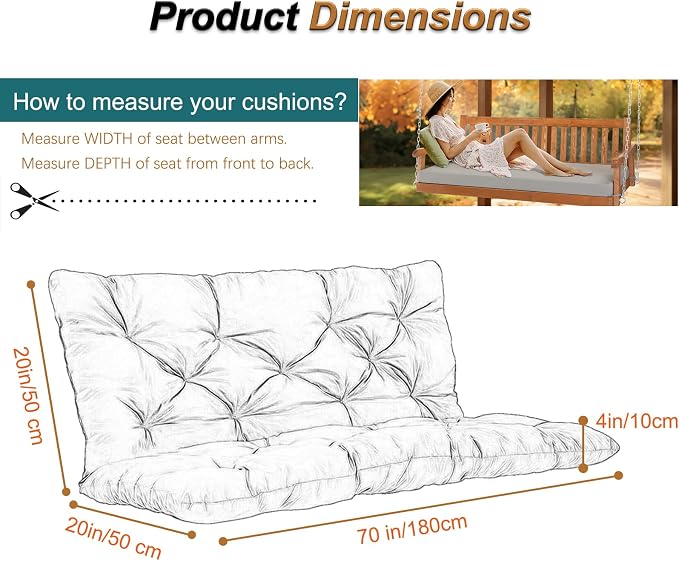 2-3 Seat Swing Replacement Cushion, Outdoor Bench Cushions - Image 5