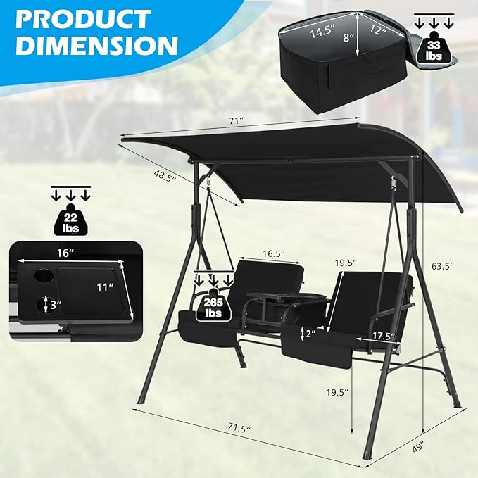 Tangkula 2 Person Porch Swing, Outdoor Swing - Image 4