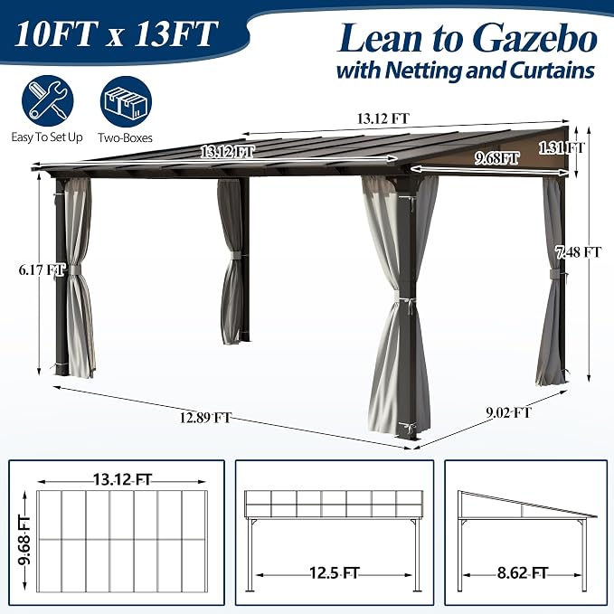 COVERONICS 10' X 13' Outdoor Polycarbonate Lean to Gazebo - Image 2