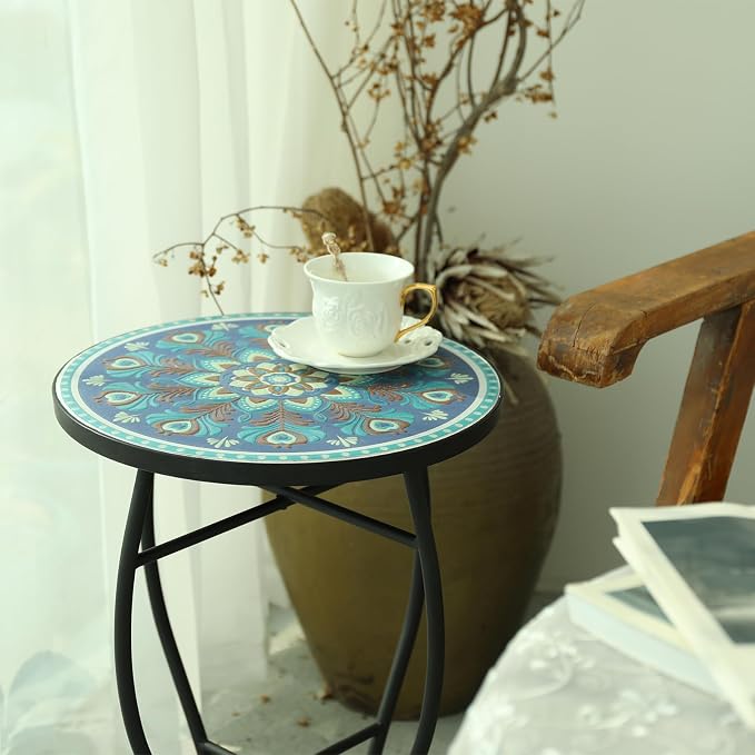 VCUTEKA Mosaic Outdoor Side Table, Living Room, Bistro Balcony or Lawn - Image 2