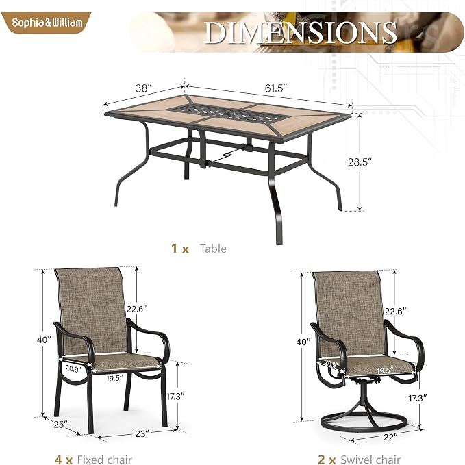 Sophia & William Patio Dining Set Outdoor Dining Set Patio Table and Chairs Set - Image 7