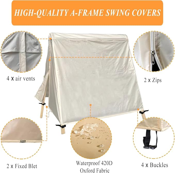 Patio Swing Cover A-Frame Swing Covers Waterproof 3 Seat UV Resistant Weather - Image 3