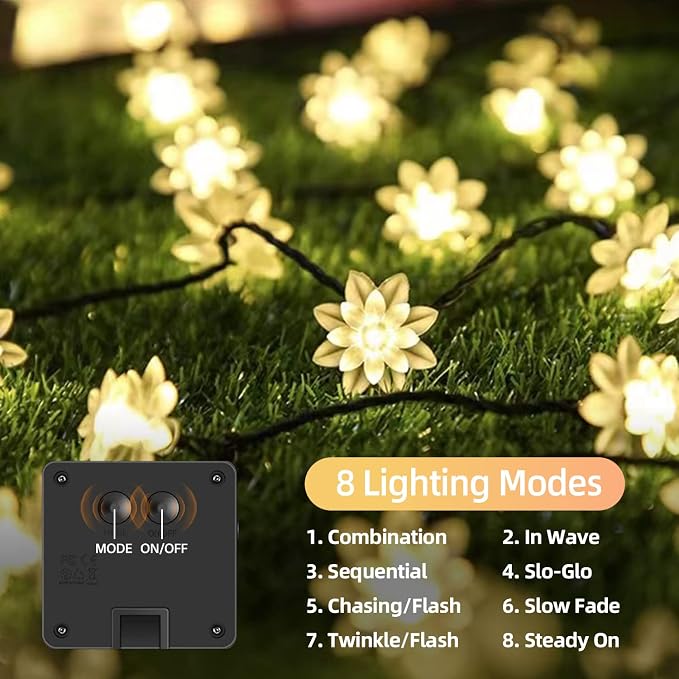 ITICdecor Solar Flower String Lights Outdoor Waterproof 50 LED Upgraded Flower - Image 3