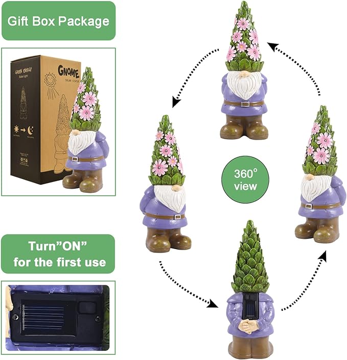 Nacome Solar Garden Outdoor Statues Gnome - Image 3
