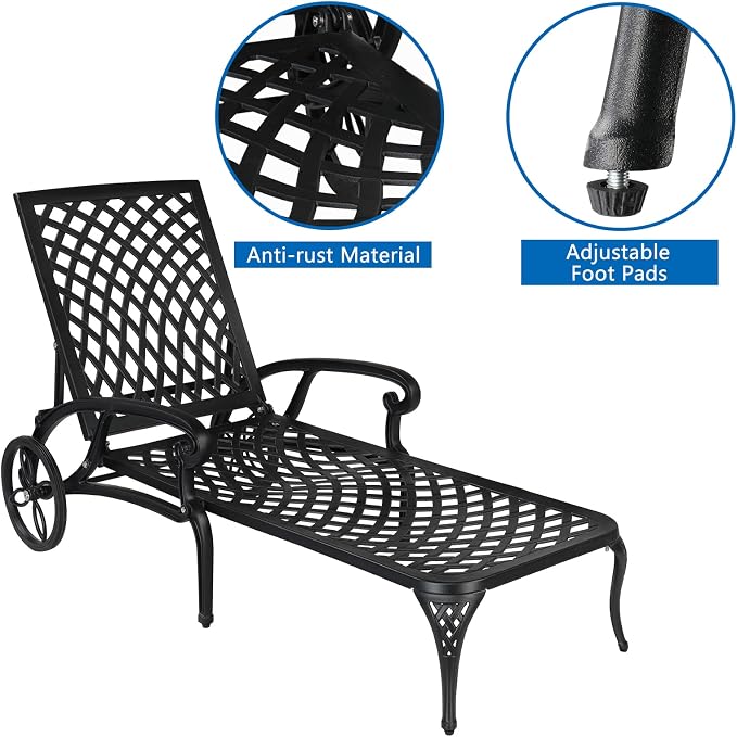 VINGLI Cast Aluminum Outdoor Chaise Lounge Chair - Image 6