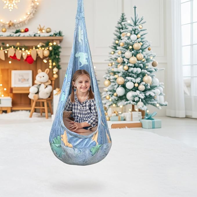 Kids Pod Swing Seat, Flannel Sensory Swing Chair Nightglow - Image 4