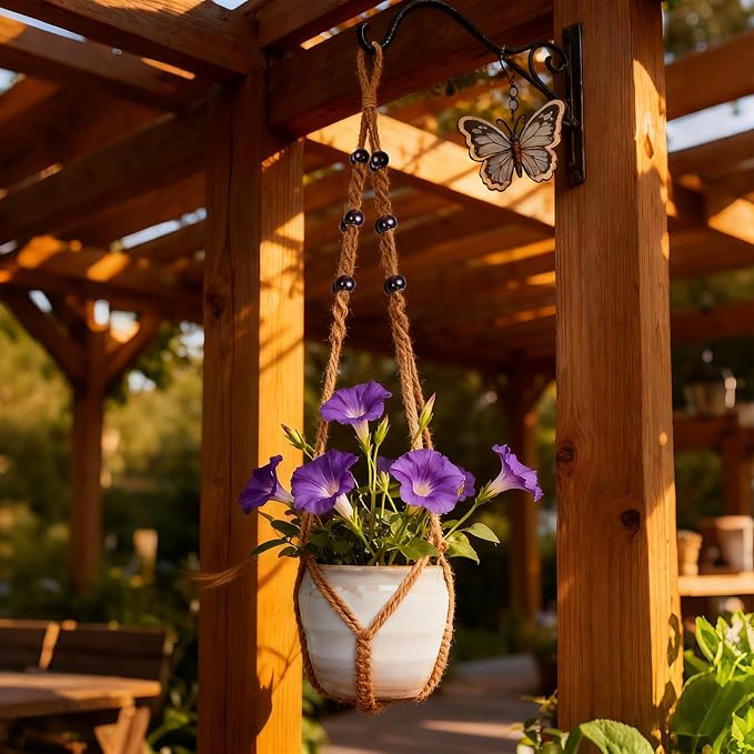 Macrame Plant Hanger, Wood Beads Cotton Hanging Planter Holder - Image 7