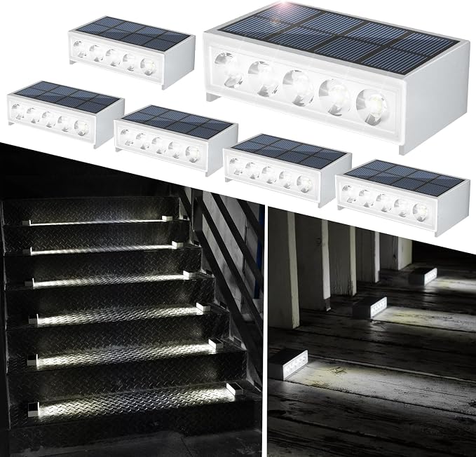 T-SUN Solar Step Light Outdoor, 6 Pack Solar Stair Lights, 6000K Step Lights by T-SUN