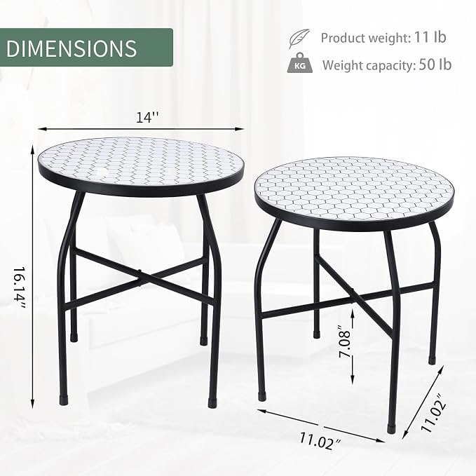 VCUTEKA Mosaic Outdoor Side Table - Image 3