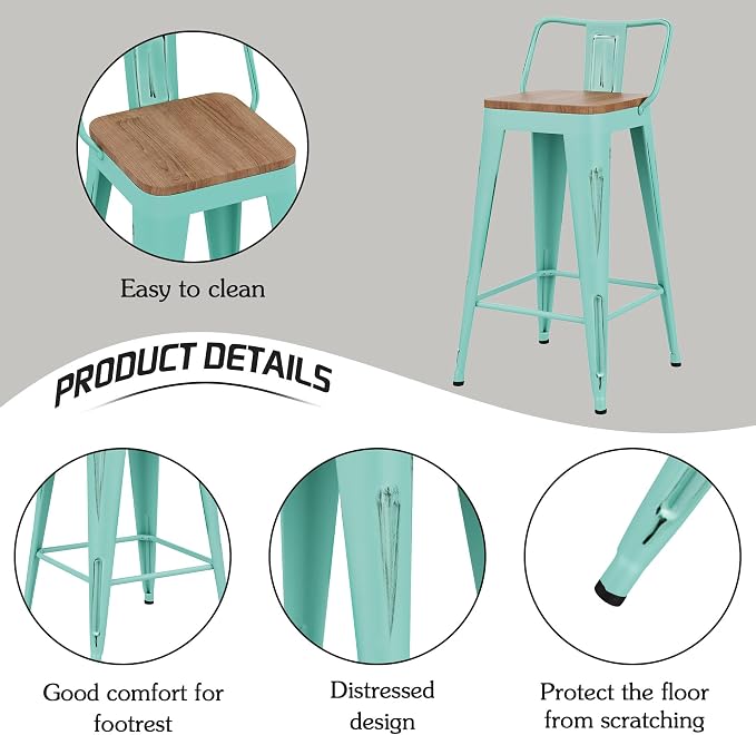 Alunaune 30" Metal Bar Stools Set of 4 Counter Height Barstools Industrial - Image 7