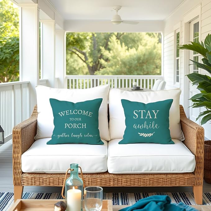 PANDICORN Welcome to Our Porch Stay Awhile Outdoor Decorative Throw Pillow - Image 2