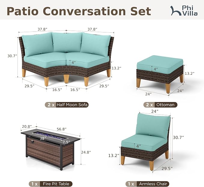 PHI VILLA 6-Piece Wicker Patio Furniture Set - Image 2