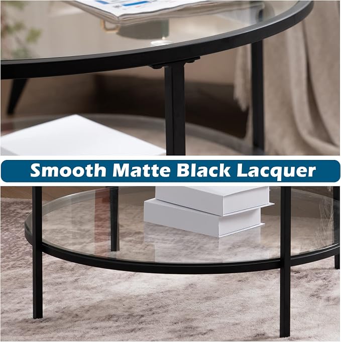 VINGLI Glass Coffee Table, 2-Tier Clear Glass Top Side Table - Image 8