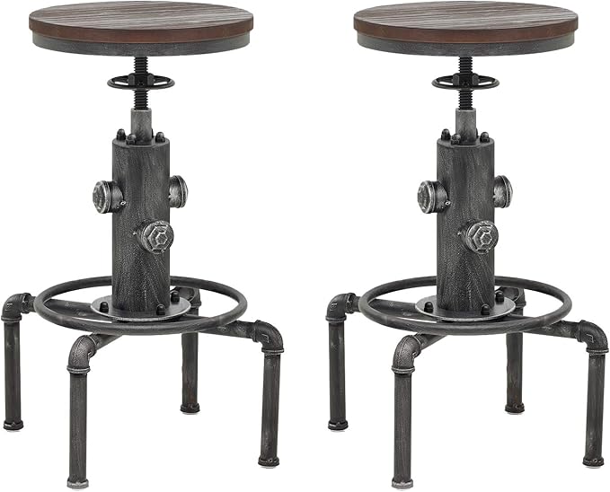 Topower Antique Vintage Industrial Barstool Solid Wood Water Pipe Fire Hydrant by Topower
