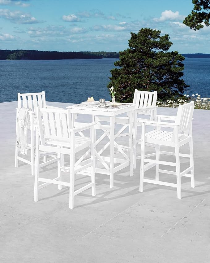 5 Pieces Adirondack Bar Chairs Set, HDPE Patio Bar Height Table and Chairs - Image 2