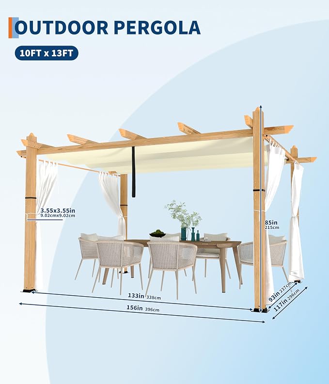 GarveeLife 10 x 13 ft Wood Grain Aluminum Pergola Outdoor Pergola - Image 6