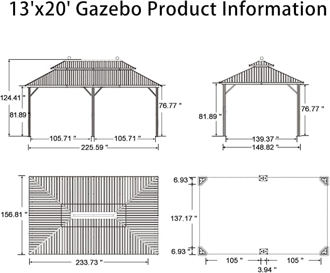PURPLE LEAF 13' X 20' Outdoor Hardtop Gazebo Patio Wide Aluminum Frame Metal - Image 8