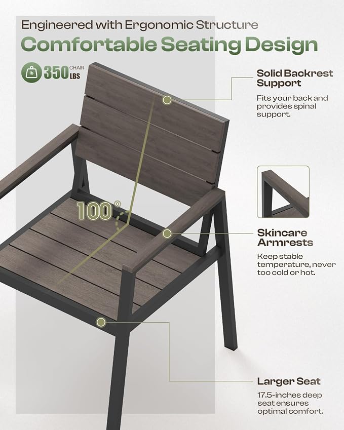 Aluminum Outdoor Dining Set for 6, Patio Table and Chairs Set - Image 3