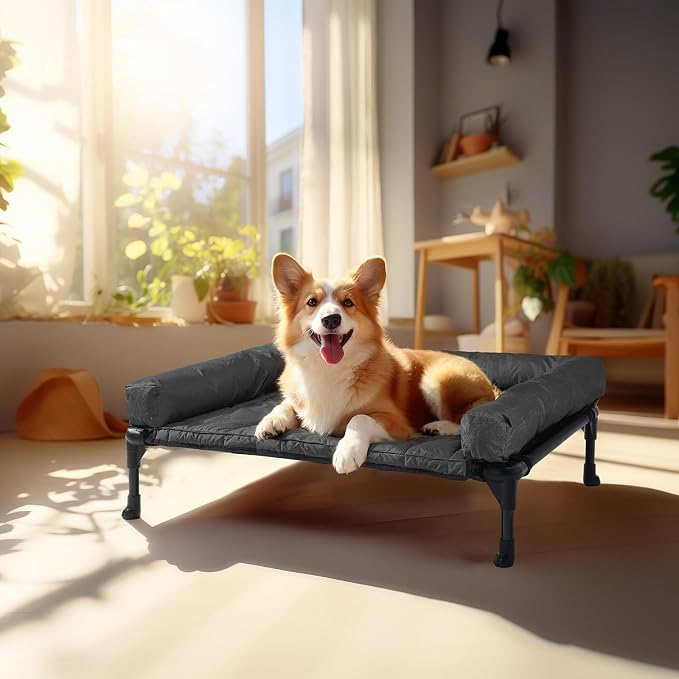 Veehoo Cooling Elevated Dog Bed Add Removable Waterproof Bolster Cushion Mat - Image 7