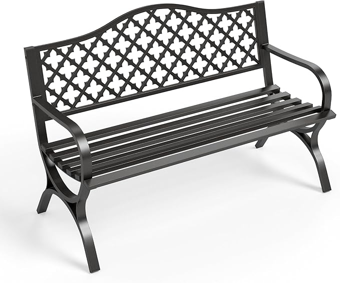 Sophia & William Outdoor Bench, 50 inches Metal Garden Bench, Cast Iron Park by SophiaWilliam