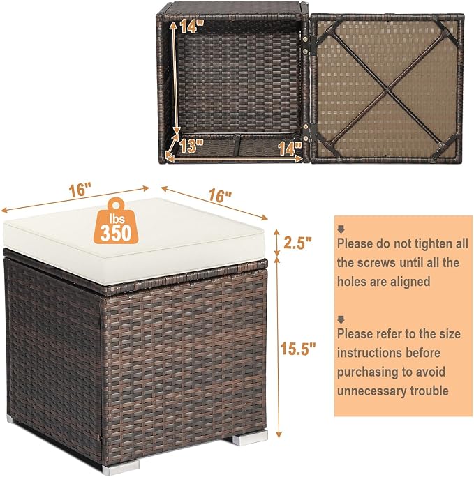 MEDIMALL Patio Wicker Ottoman Set of 2, Rattan Side Table w/Storage, Footstool - Image 3