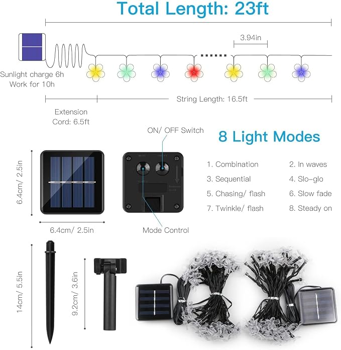 suddus Solar String Lights for Outside, 2 Pack 100 LED Flower Solar Powered - Image 5